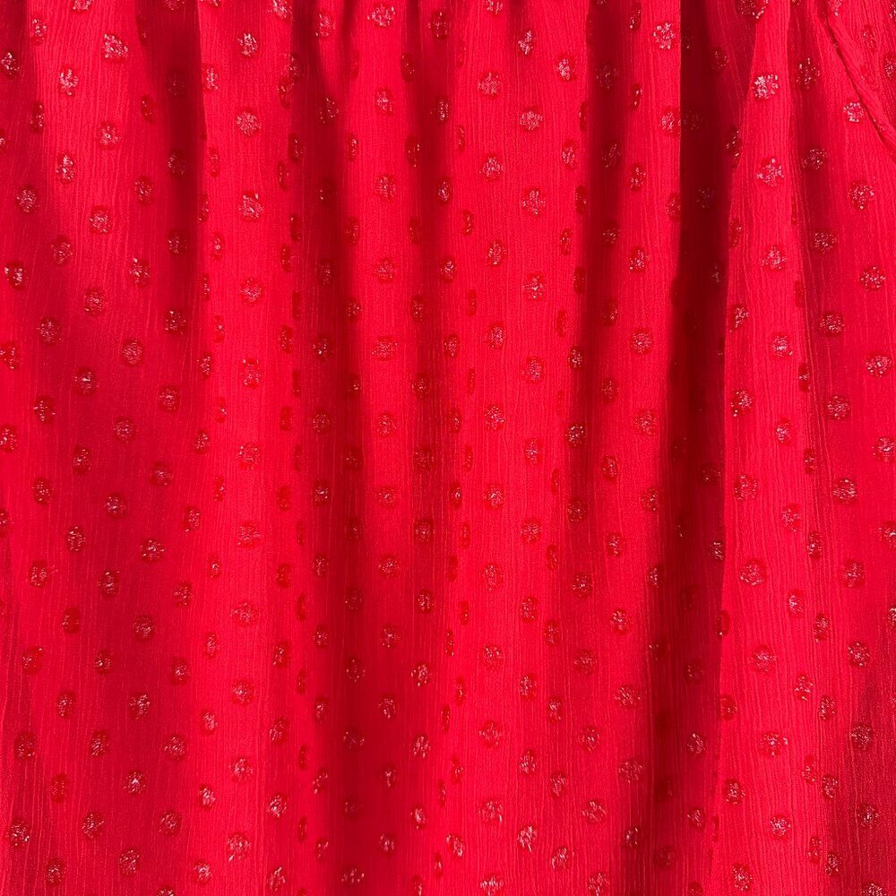SAM &JESS RED OFF THE SHOULDER BLOUSE RUFFLED SHEER SWISS-DOT SLEEVES, SIZE S - Picture 6 of 8